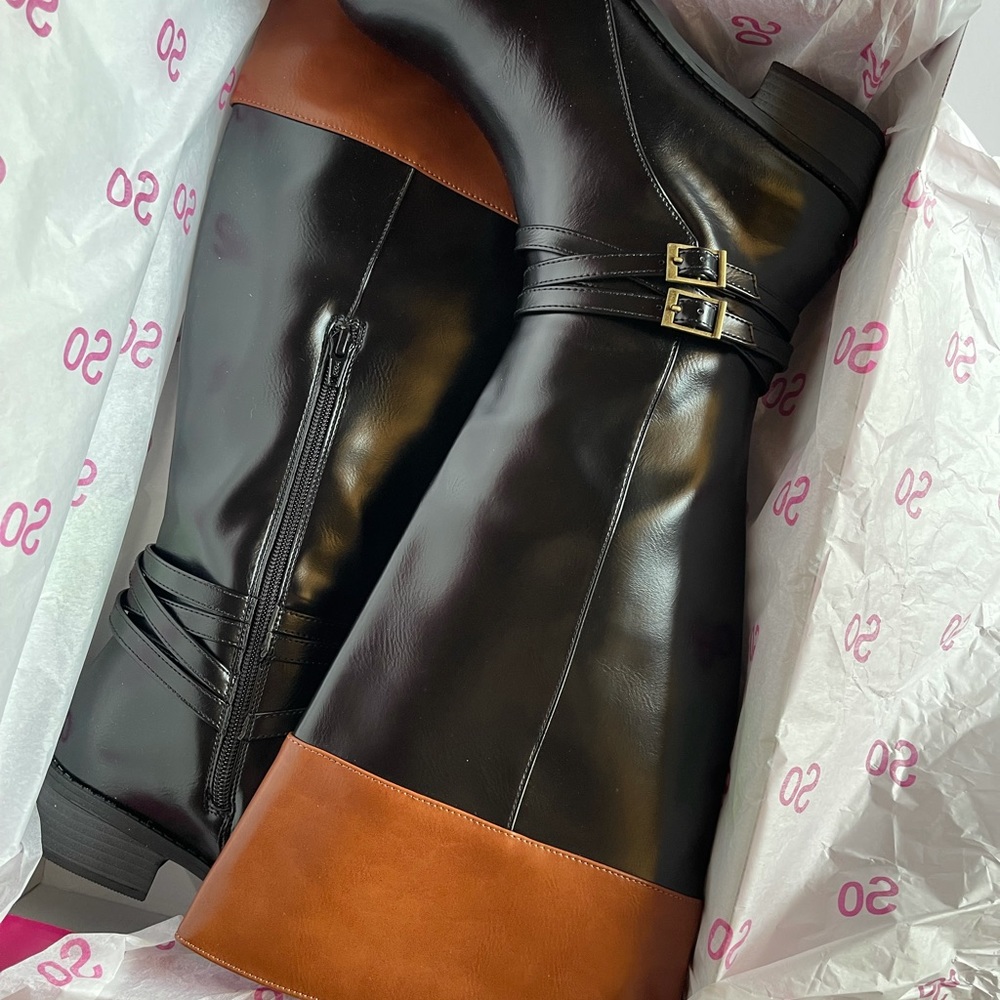 Tall Riding boots black with brown top size 7.5